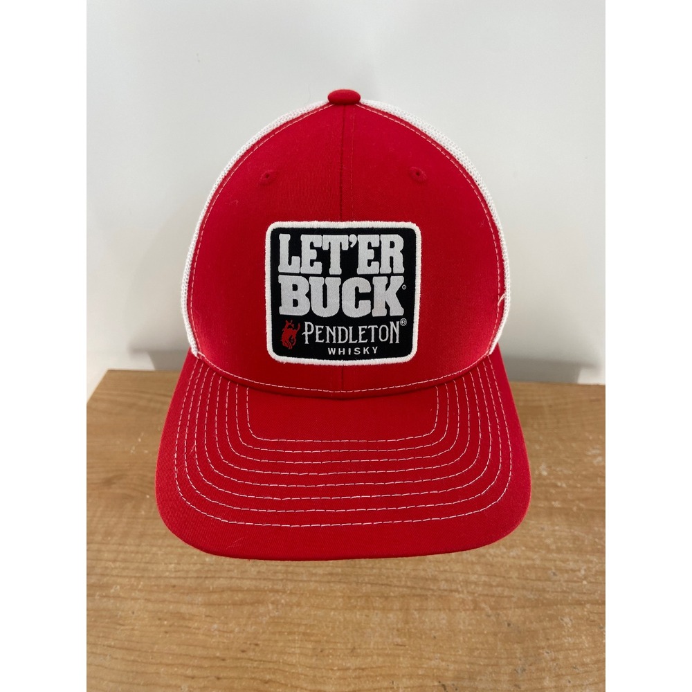 Pendleton Whisky Let'er Buck Red White Mesh Snapback Trucker Hat Cap